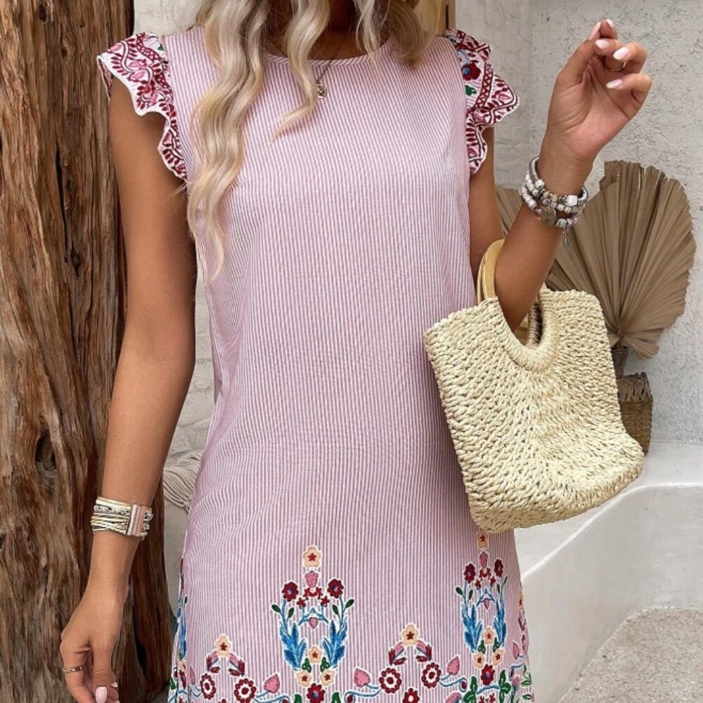 NEW! Sizes M or L Printed Chiffon Flare Sleeve Dress